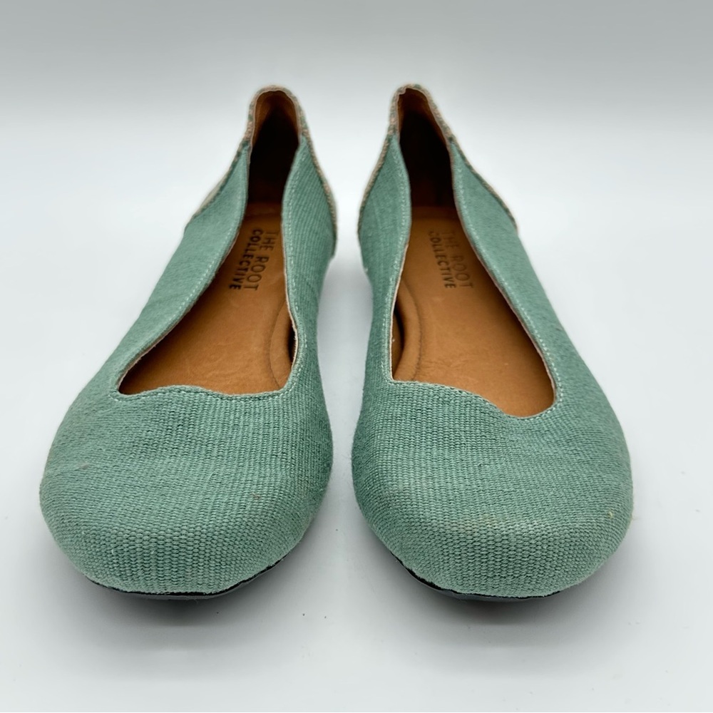 Root Collective Mint Green Fabric Women's Flats with Leather Lining - Picture 2 of 11